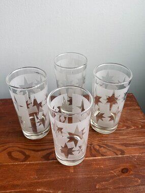 4 Dominion 5.5" Vintage Drink Glasses Atomic Burst Space Age Starbursts Cup Set